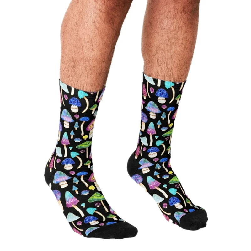 

Socks Men harajuku Amanita Mushrooms Red on Blue Printed Happy hip hop Men Socks Novelty Skateboard Crew Casual Crazy Socks
