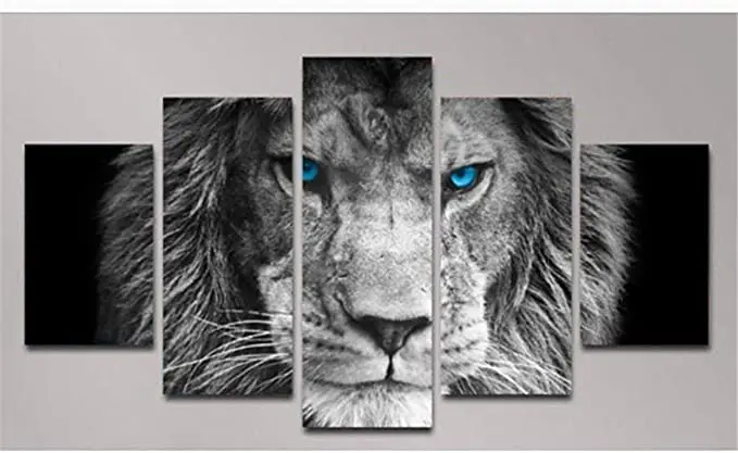 Настенный декор синий глаз Лев холст картины на стену для гостиной 5 Панели