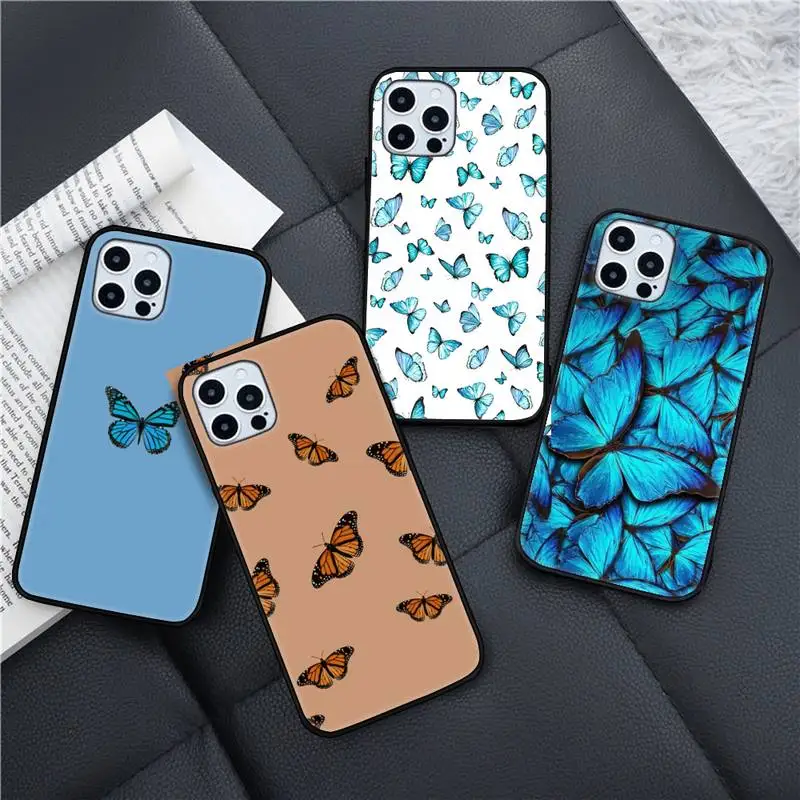 Cute butterfly blue Phone Case for iPhone 11 12 13 pro XS MAX 8 7 6 6S Plus X 5S SE 2020 XR mini