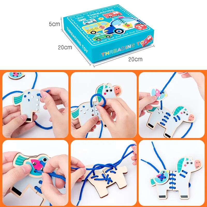Baby Draw Rope Game Educational Toys Large Boxed Animal Thread Learn Basic Skills of Life game Wooden | Игрушки и хобби