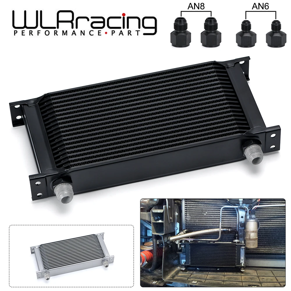 19 Row Universal British Type Aluminum Engine Transmission Oil Cooler With 10AN Female to 8AN 6AN Male Fitting Adapter WLR7019