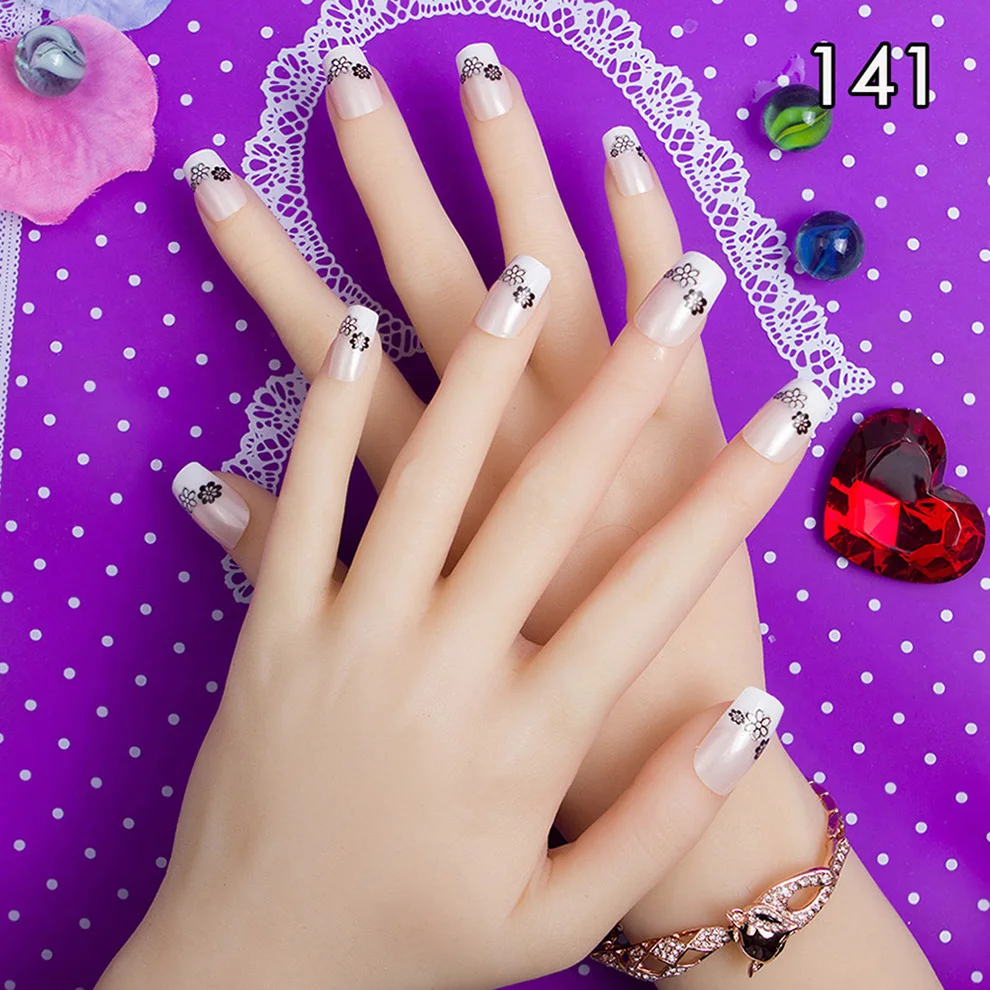 Fashion 24pc/set 10 Sizes Fake Nails Full Cover French False Nail Tips With Double-Sided Adhesive Sticker 141 | Красота и здоровье