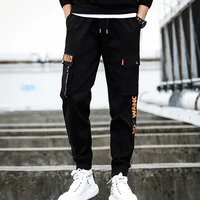 men cargo pants 2021 new spring and autumn pockets cotton letter male ankle length pants teenager boys black army green n64