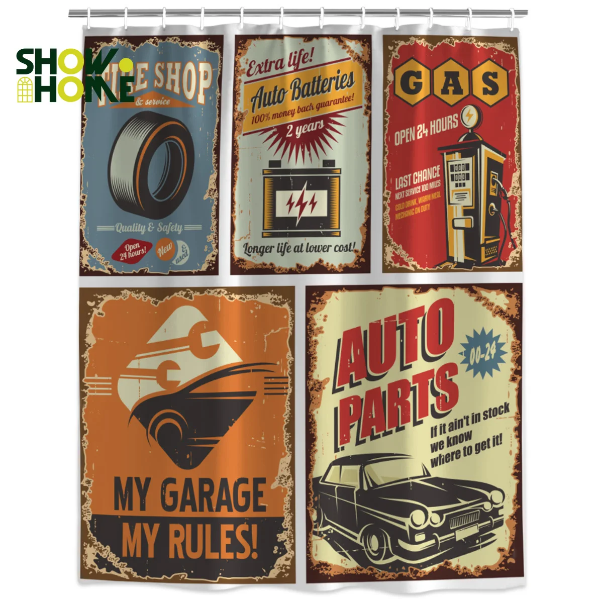SHOWHOME занавеска для душа винтажные автомобильные знаки автомобильная реклама