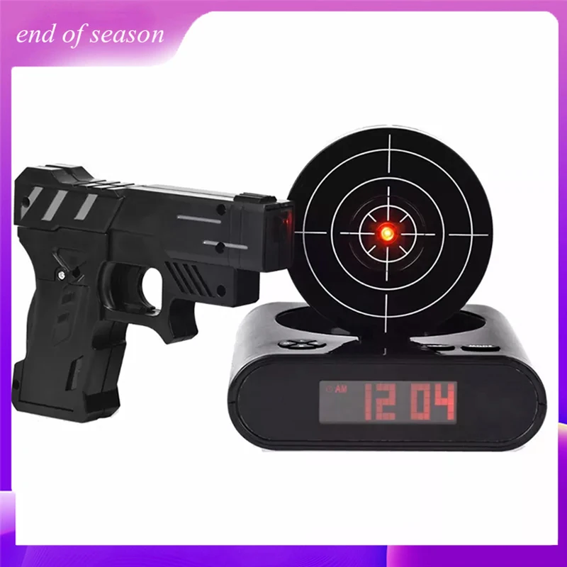 

News 2022 Electronics Desk Clock Digital Gun Alarm Clock Gadget Target Laser Shoot For Children's Alarm Clock Table Awakening