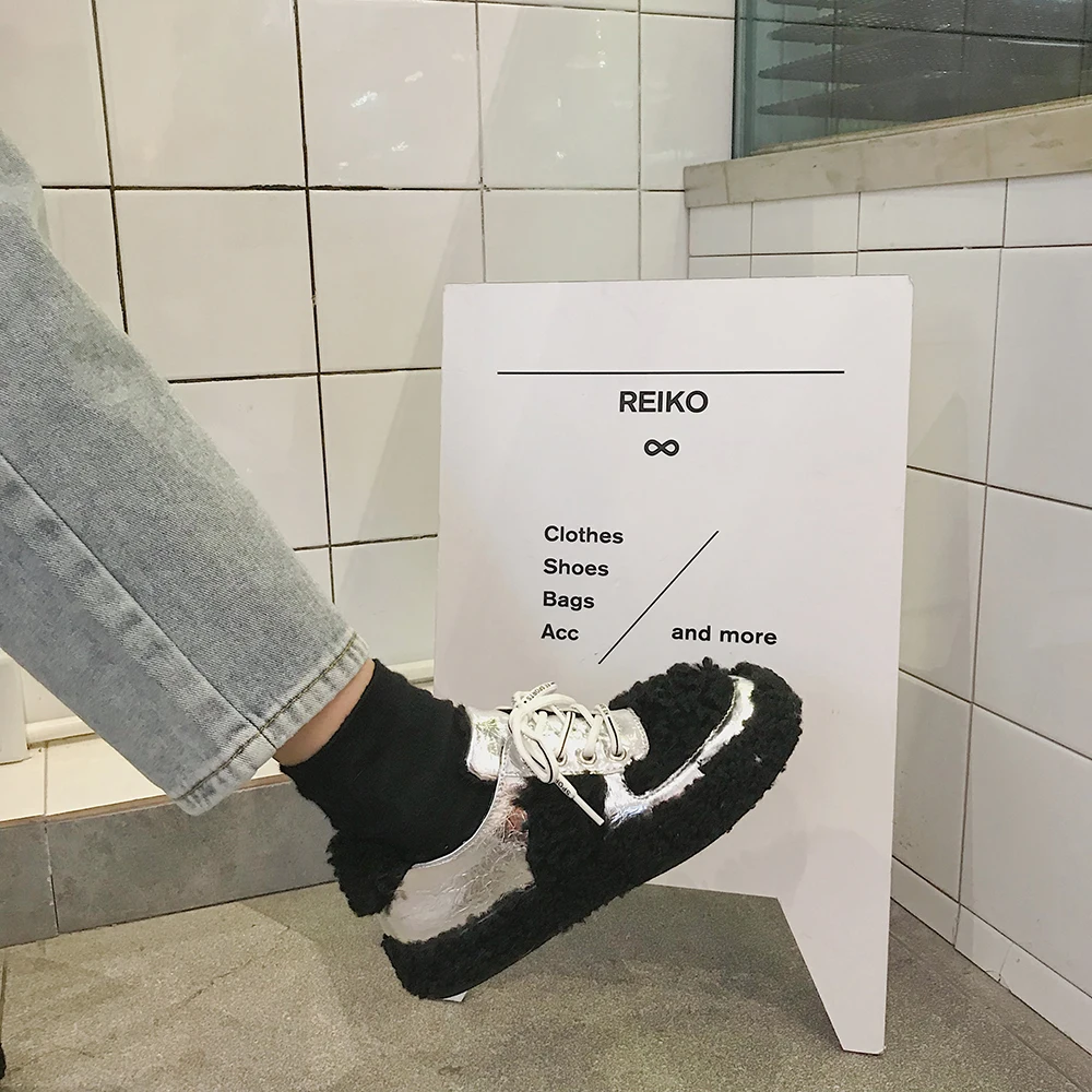 Новый дизайн женская зимняя обувь из искусственного меха в мозаичном стиле