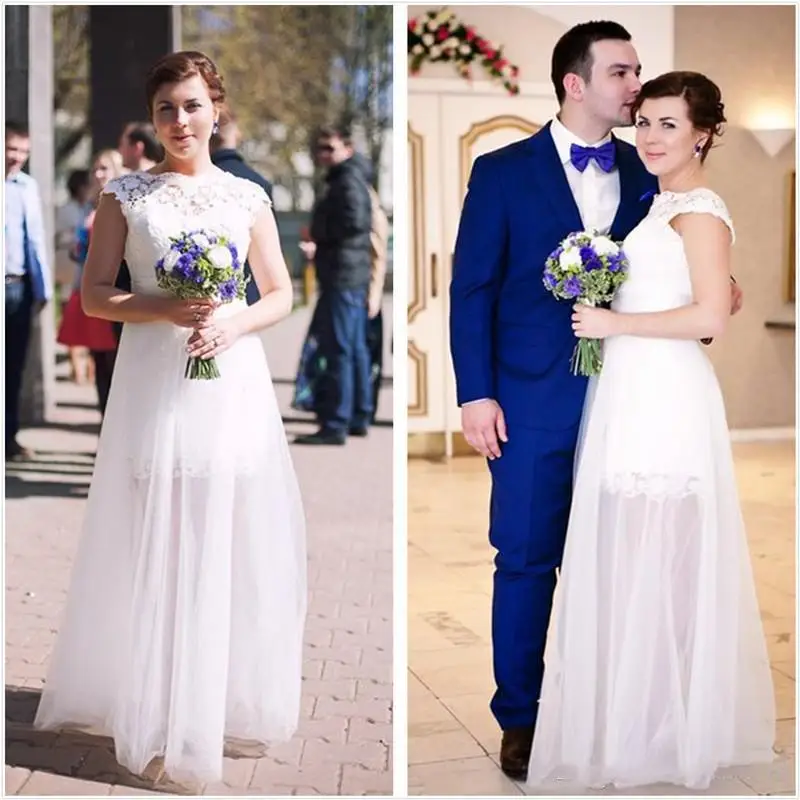 

2021 Свадебные платья простого дизайна, кружевной топ с рукавами-крылышками, тюлевые трапециевидные Свадебные платья до пола, платье для неве...