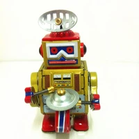 funny classic collection retro clockwork wind up metal walking tin band play gong drum robot recall mechanical toy kids gift