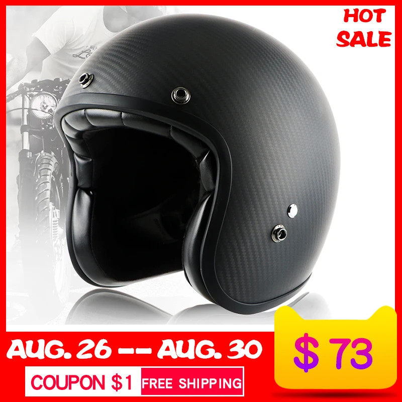 Мотоцикл CarbonFiber открытые шлемы для мопеда и мотокросса Винтаж casco capacete скутер Ретро углеродное шлем