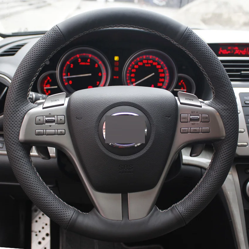 Черная кожаная мужская прошитая вручную чехол рулевого колеса автомобиля для Mazda