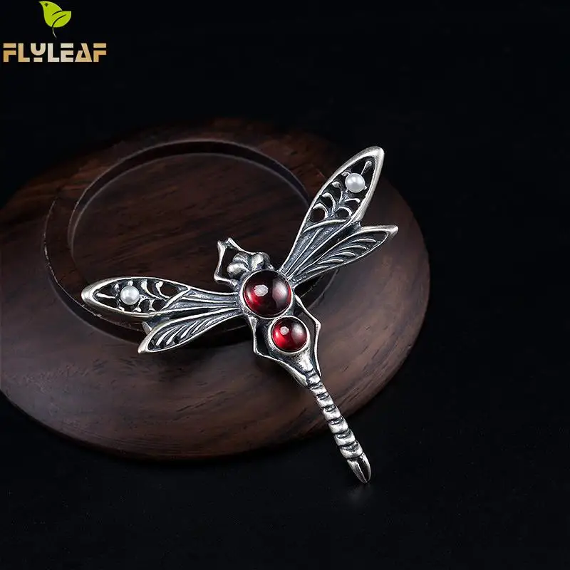 Retro Real 925 Sterling Silver Garnet Dragonfly Pearl Brooch For Women Thai Handmade Vintage Jewelry Flyleaf | Украшения и