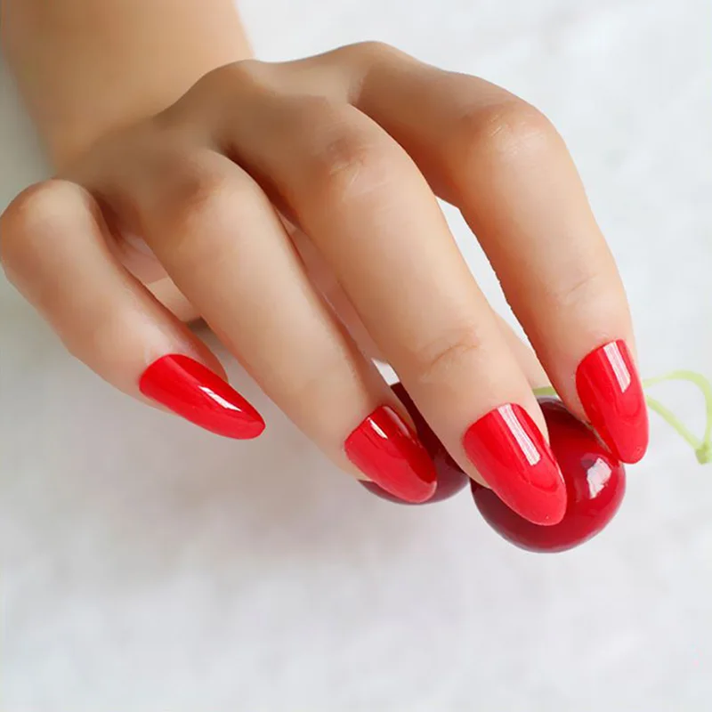 10 компл./лот накладные ногти с красным миндалем на шпильках острые кончичные