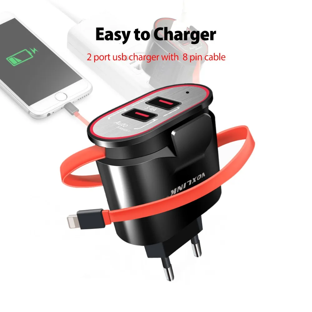 VOXLINK USB зарядное устройство 5V 3.4A Универсальное с двумя портами для путешествий