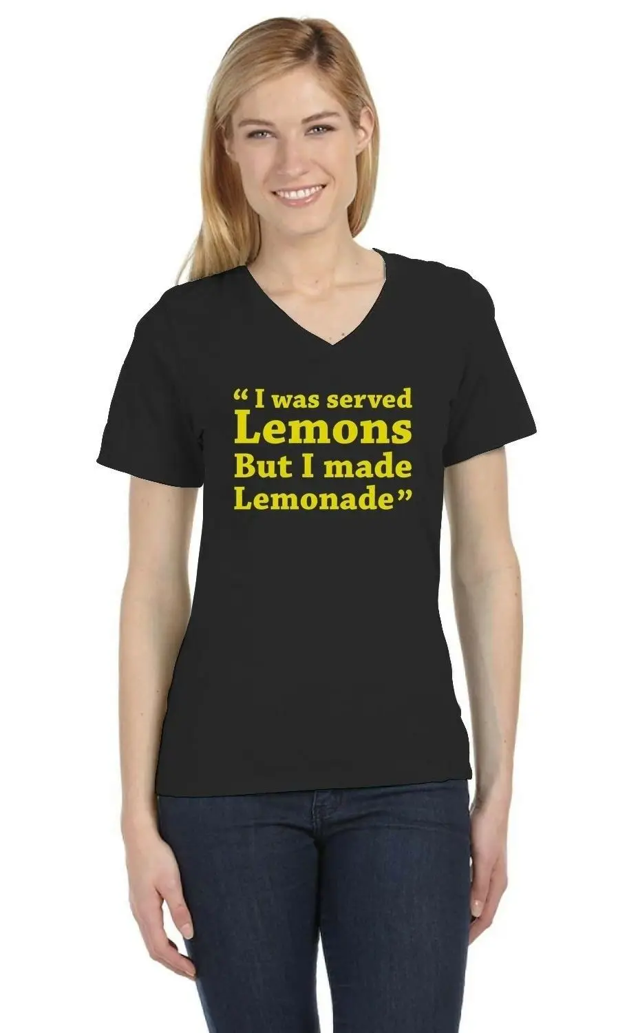 Футболка женская с V образным вырезом и рукавом лимон|Футболки| |