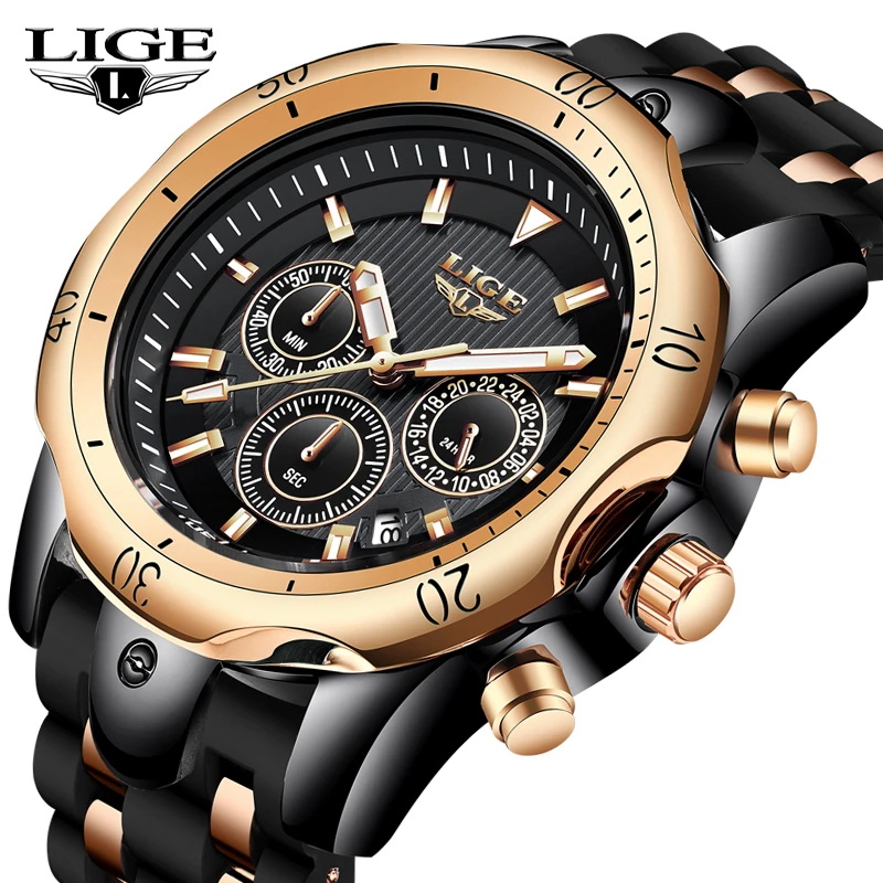 Новые LIGE часы для мужчин Топ бренд класса люкс водонепроницаемые 24 часа дата