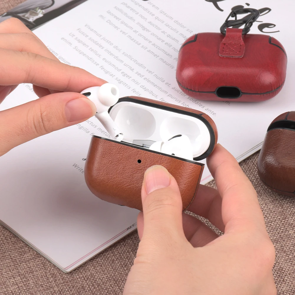 Bluetooth наушники кожаный чехол для Apple AirPods 1 2 Pro ткань анти-потеря противоударный чехол PU кожа для Air Pods 3 с крючком