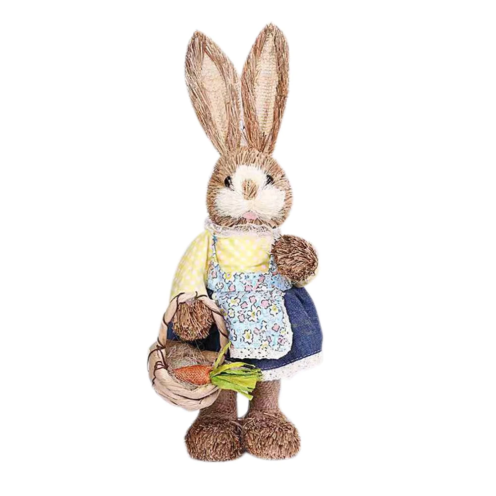 

32CM Straw Bunny Easter Decor Simulation Cute Rabbit Ornament Home Festival Party Window Decoration Photography Children Gift
