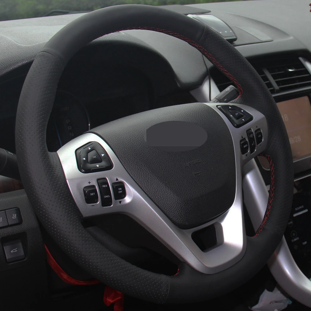 Чехол рулевого колеса автомобиля черная натуральная кожа для Ford Explorer 2011-2019 Taurus