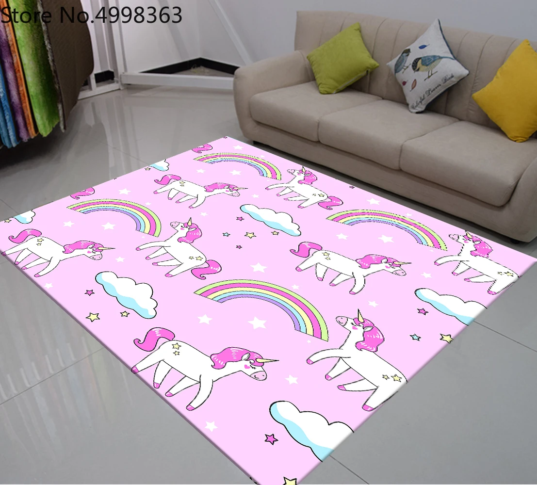Мультяшный Единорог Радужный напольный коврик для девочек розовый Фламинго
