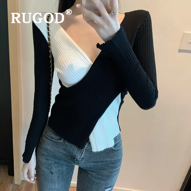 свитер женский RUGOD сексуальный с глубоким v-образным вырезом крест-накрест модный