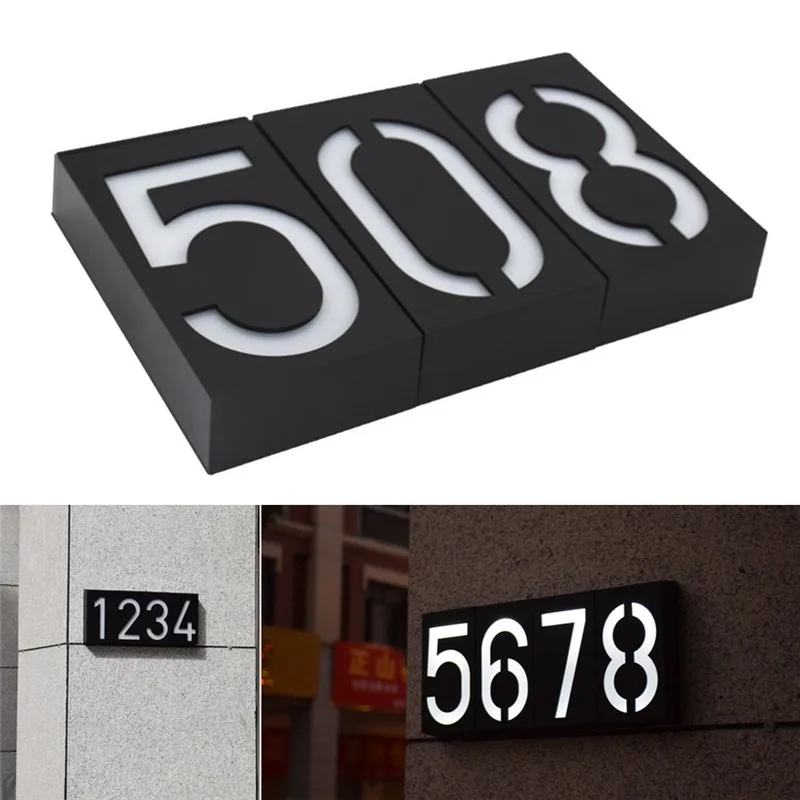 

Цифровой светодиодный светильник на солнечной батарее, настенное освещение для крыльца с дверным цифрами, 0-9, водонепроницаемый, с аккумуля...