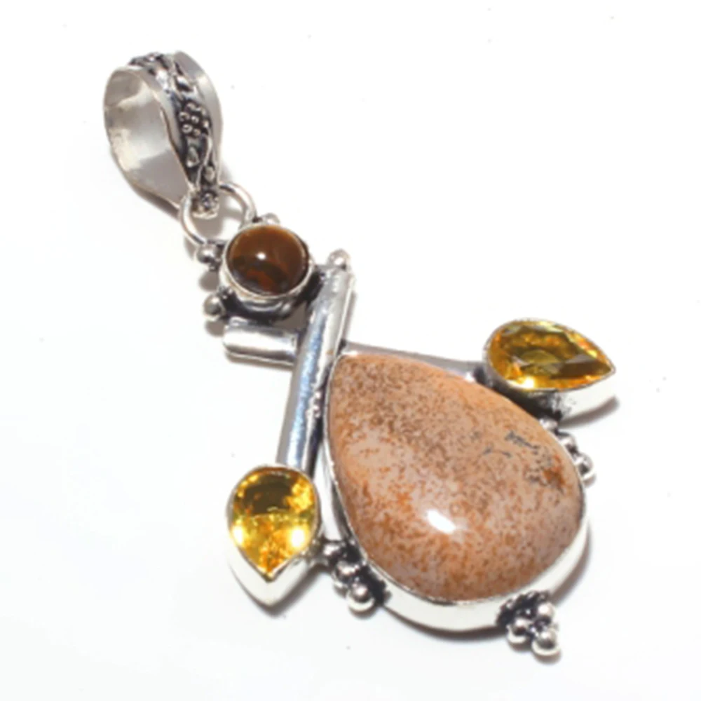 Изображение яшмы + кулон с цитринами серебряные накладки на Медь украшения