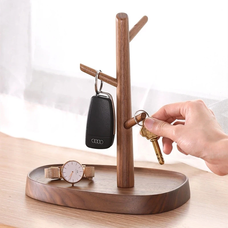 

Black Walnut Wooden Home Office Ornament Crafts Holders Storage Key Cup Hanger Jewelry Earrings Ring Display Rack Desktop Shelf