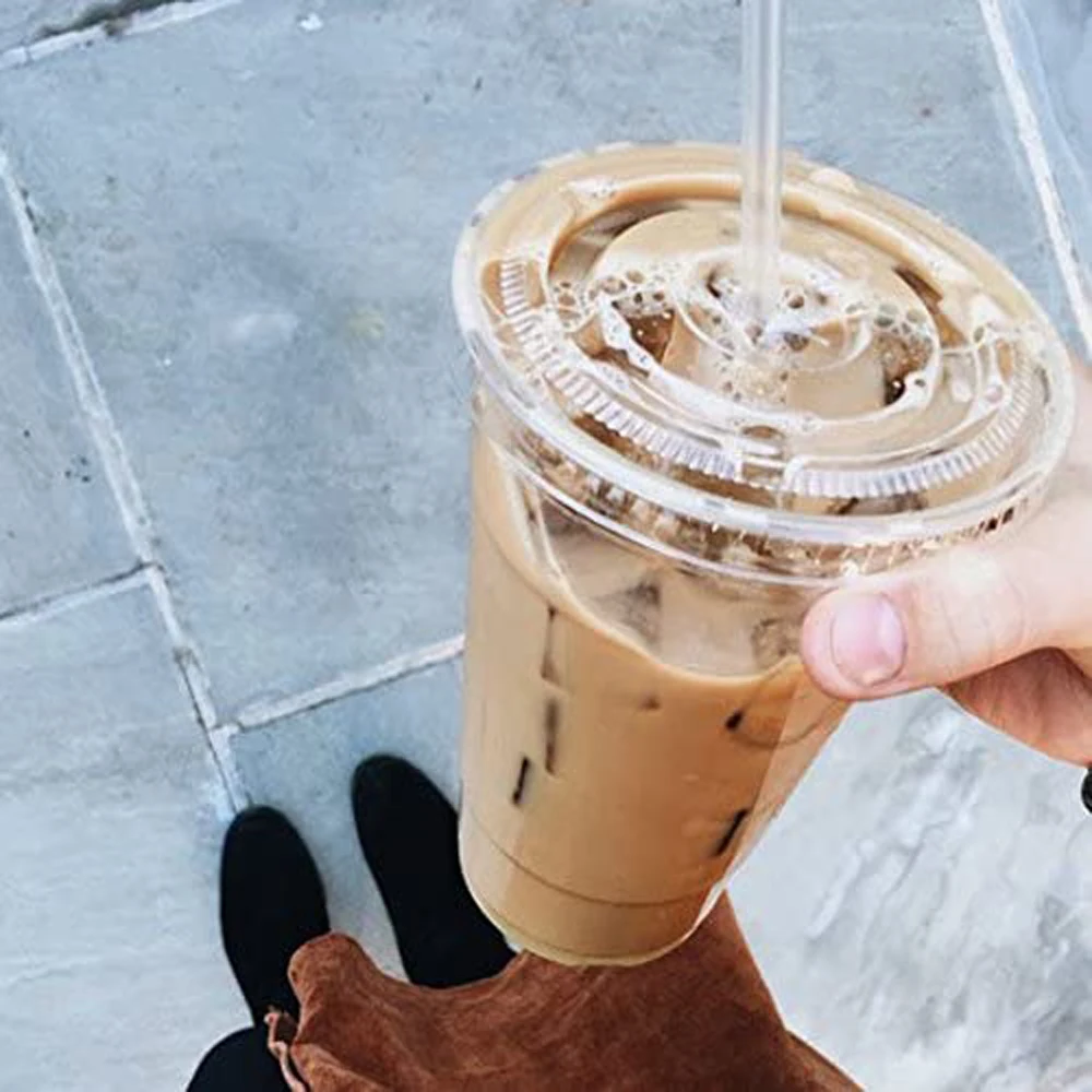 Прозрачные пластиковые чашки с крышками для холодных напитков 700 мл (24