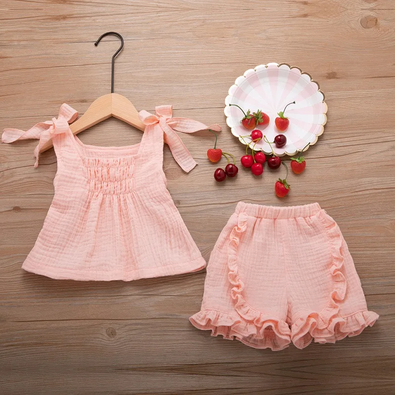 2020 New Baby Girl Sling Shorts Set Summer Clothes + Elastic Pants Vacation Matching Cute Kids | Детская одежда и обувь
