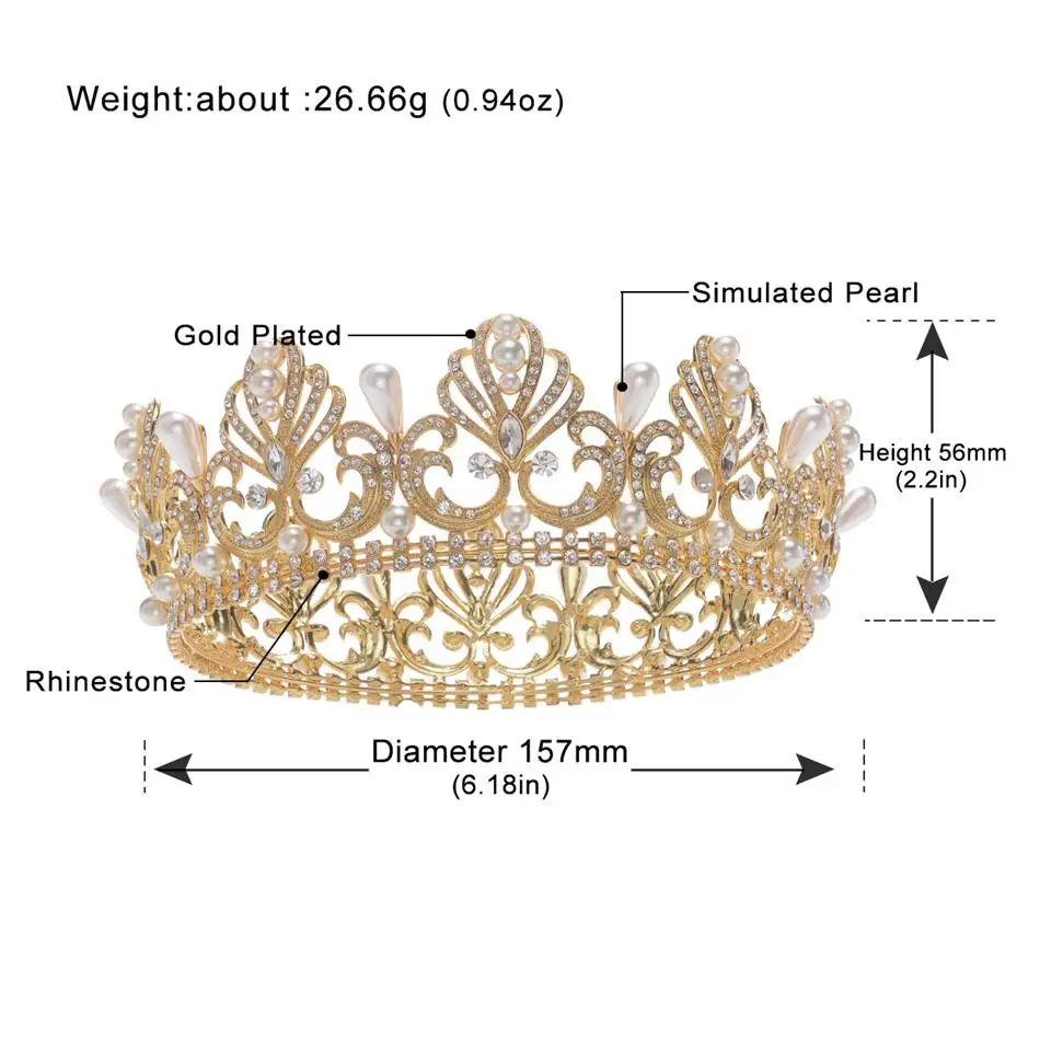 Minlover золото/цвет розового золота барокко круглые стразы свадебная тиара Корона