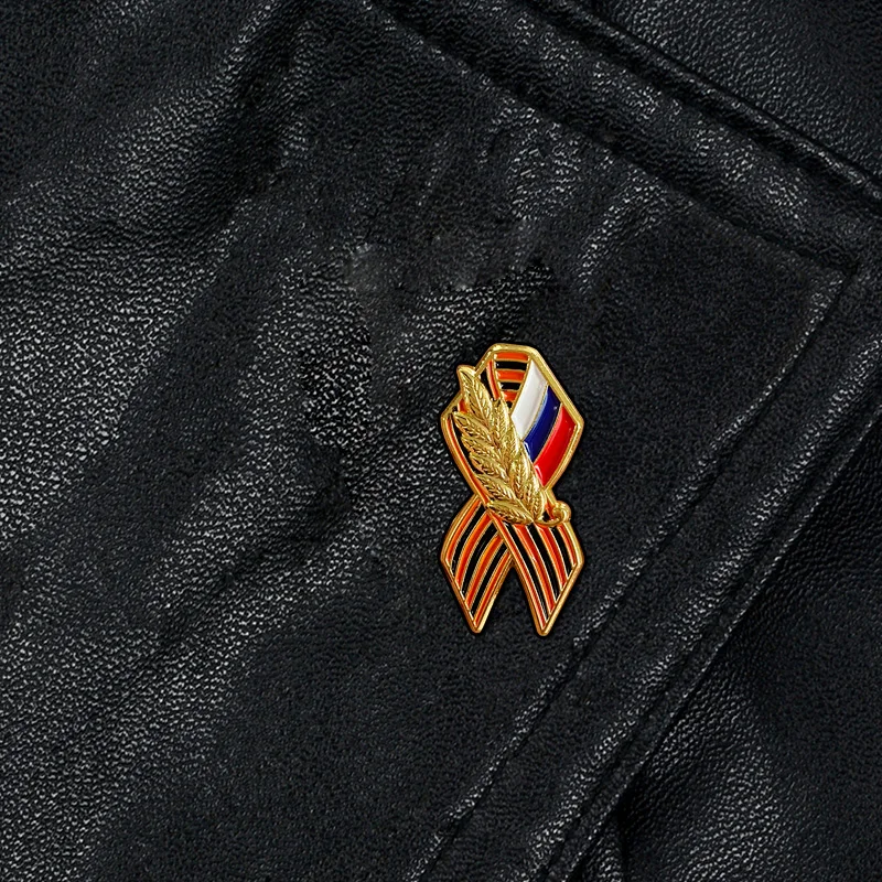 St George Ribbon Russia Heroism Brooch Black and Orange Patriotic War Symbol Badge World Ii Victory Lapel Pins | Украшения и