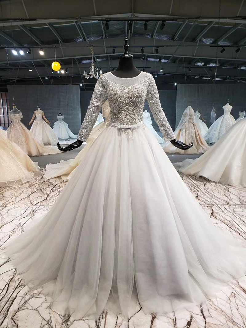 Платье BGW вечернее длинное ТРАПЕЦИЕВИДНОЕ с длинным рукавом и круглым