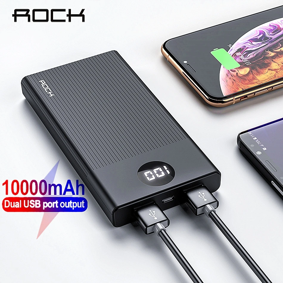 Портативный внешний аккумулятор ROCK 10000 мА 2 USB порта|Внешние аккумуляторы| |