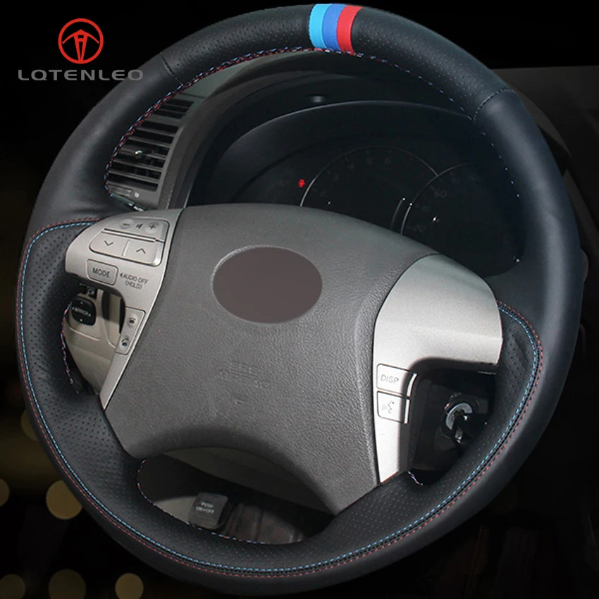 LQTENLEO черная натуральная кожа DIY Ручная строчка для Toyota Highlander 2008 2014 Camry 2007 2011|car steering