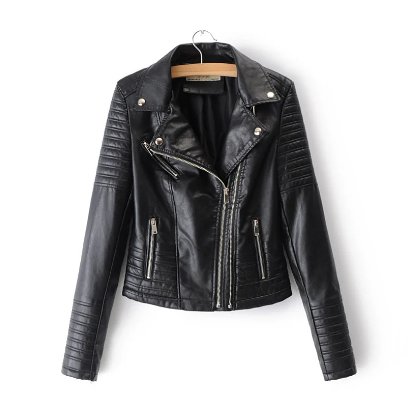 

Autumn Faux Leather Jacket Women Turndown Collar Pu Motorcycle Black Punk Coat Female Rivet Zipper Outerwear