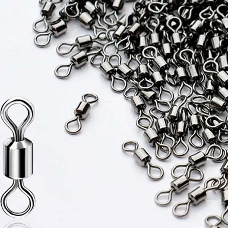 

100PCS Fishhooks Fishing Barrel Bearing Rolling Swivel Solid Ring Lures Connector Fishing Tackle Accessories 4 Sizes Fish Tool