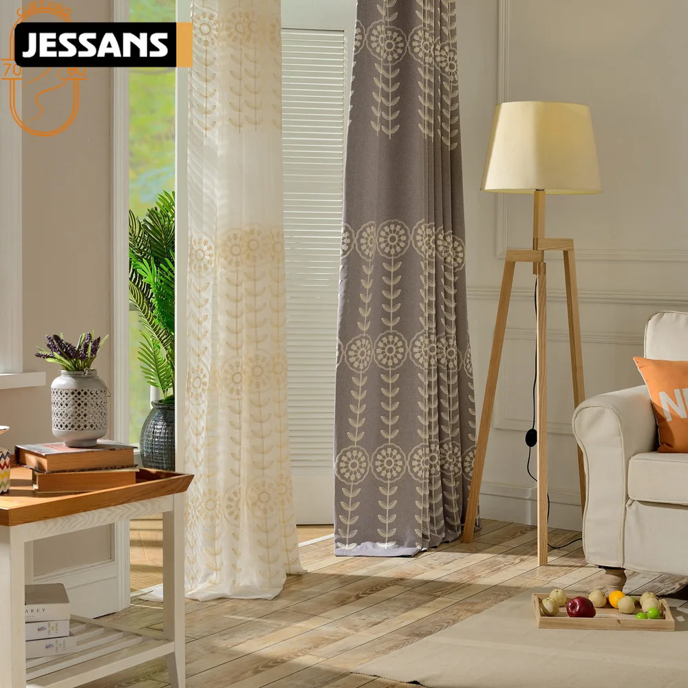 

Modern Embroidery Window Curtain Embroidered Curtain Cotton and Linen High Blackout Curtains for Living Room Bedroom Curtains