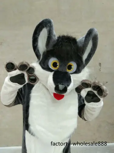 Костюм-талисман Хаски для косплея серая собака длинные меховые костюмы вечернее