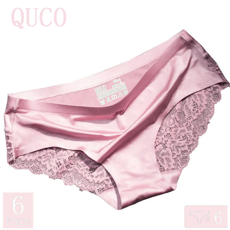 6pcs/lot QUCO brand women underwear Ice silk seamless lace briefs sexy lingerie Women's panties