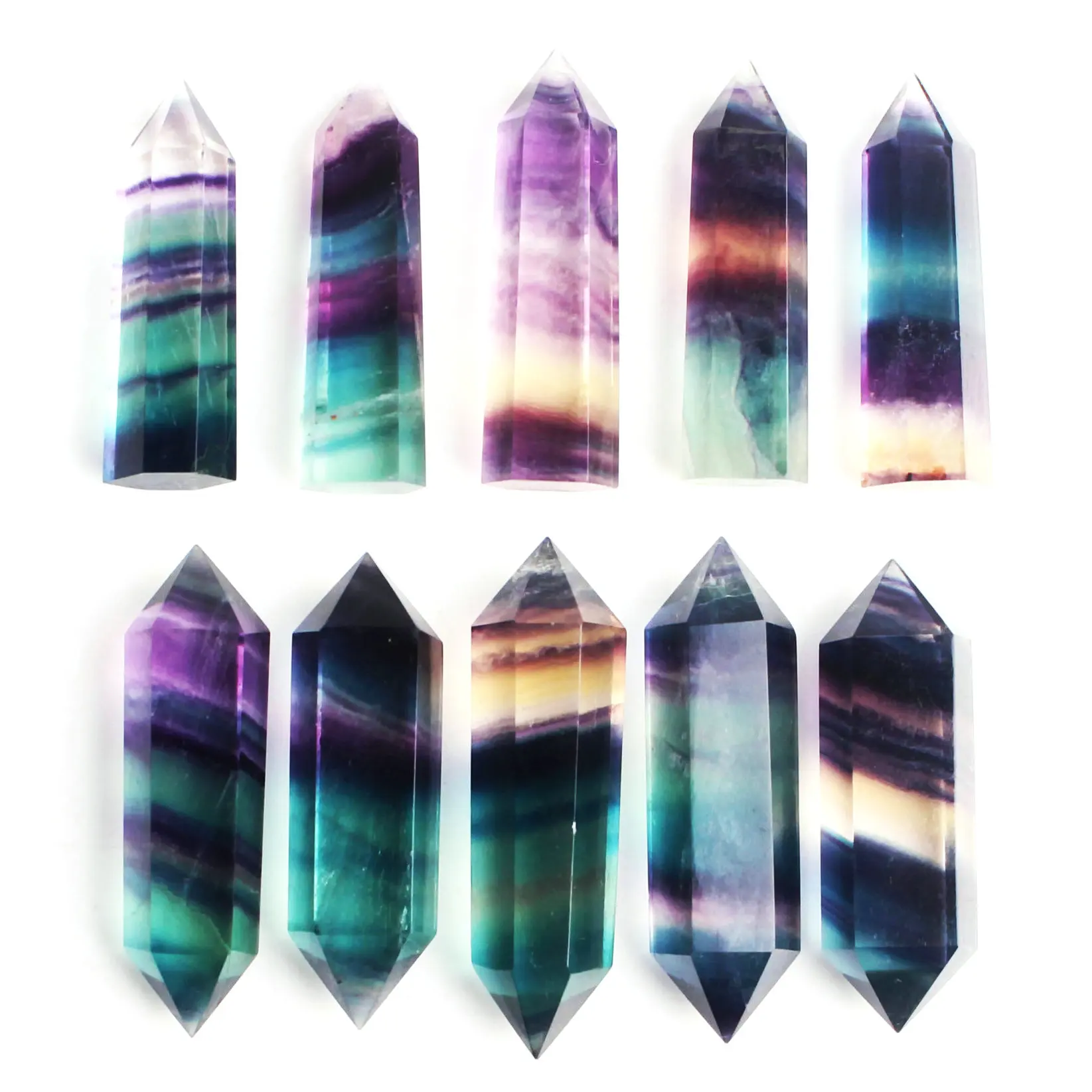 

Wholesale Natural Crystal Fluorite Single Point Hexagonal Prism Pendant Stripe Crystal Fluorite Necklace Health Energy Stone
