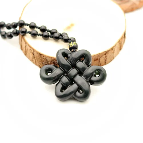 Natural Black Green Jade Chinese Knot Pendant Beads Necklace Charm Jewelry Double-sided Hollow Carved Amulet Gifts for Her Men | Украшения