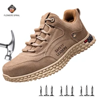 leather safety boots work shoes anti smash anti piercing indestructible sports shoes lightweight work safety shoes