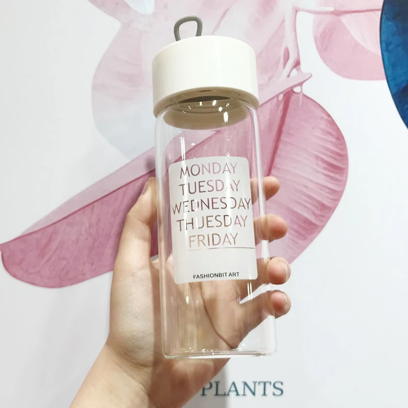 

Fashion simple English glass high borosilicate leakproof high temperature outdoor hand cup student youth cup