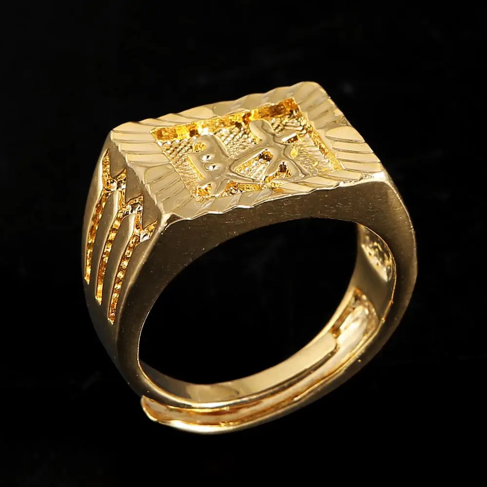 Модное Золотое кольцо с резьбой богатство китайские регулируемые ювелирные