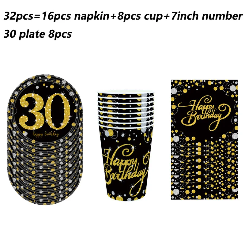 

30/40/50 Years Olds Anniverasry Birthday Party Decor Supply Party Disposable tableware Set Paper Plate Cup adult Party decor
