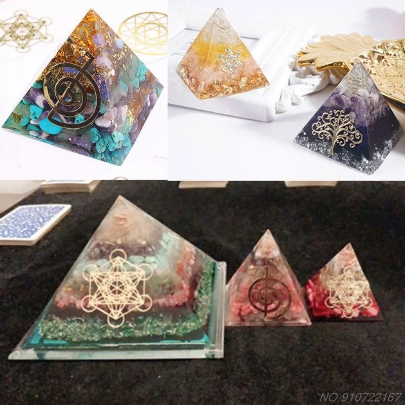 10Pcs 6.8cm 7 Chakra Copper Energy Tower Orgonite Sticker Flower Life Tree Pyramid Epoxy Resin Material Making D07 20 Dropship - купить по