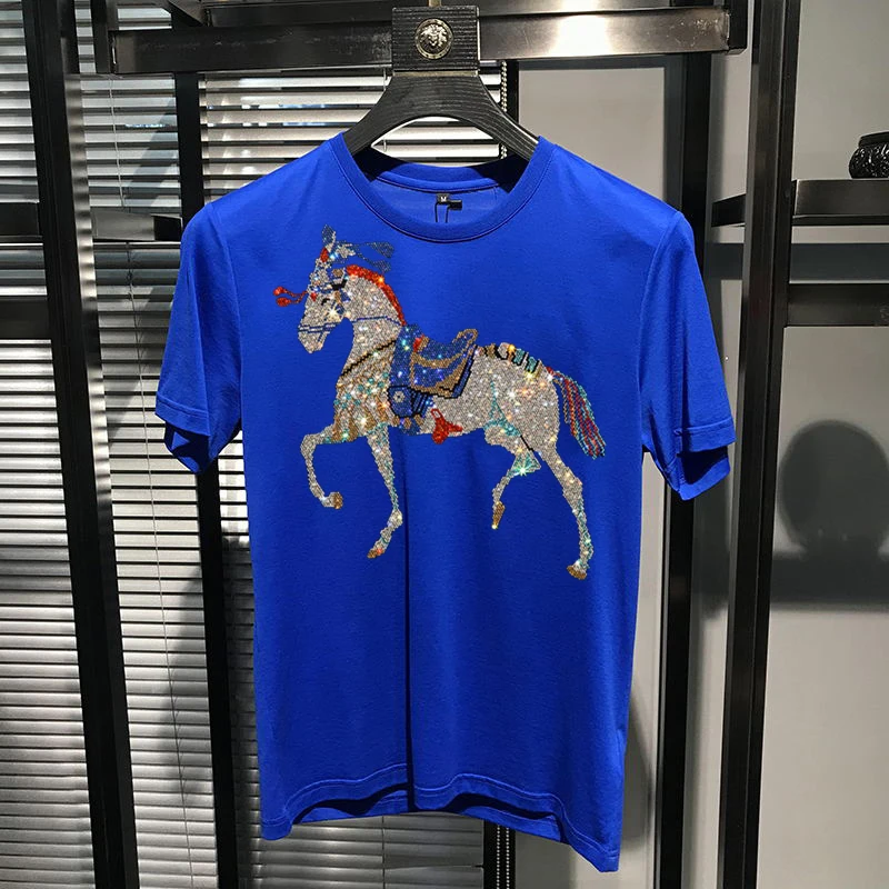

Men's Stock Fashion Anti-Wrinkle T-Shirt Hot Drilling Oversized Animal Pattern Brand New 4 Colors Short Sleeve