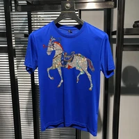 Mens Stock Fashion Anti-Wrinkle T-Shirt Hot Drilling Oversized Animal Pattern Brand New Colors Short Sleeve