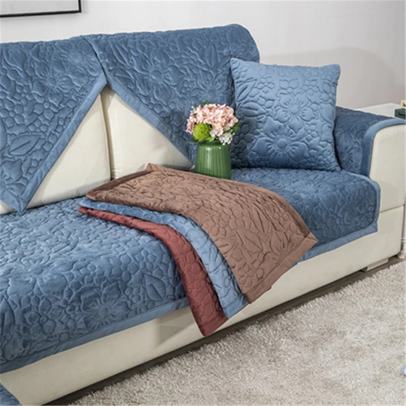 

Short plush Embroidery Non-slip Sofa Cover Thicken Printed Armchair Couch Towel for Home Living Room Furniture Decor Slipcover