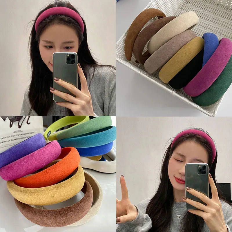 

1PC Turned Plush Hair Hoop Female Bezel Padded Headband All-match Wide Fluorescent Color Hair Hoop INS Hair Accessories